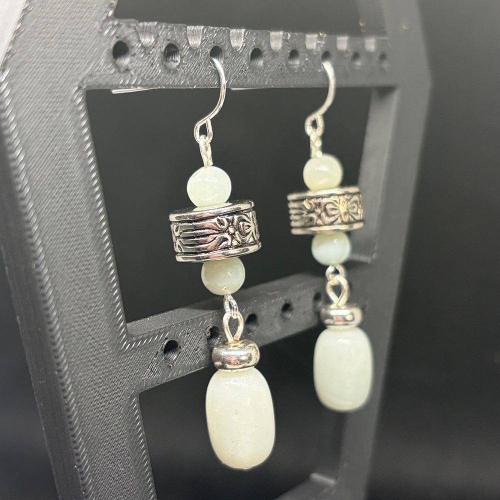 Vintage White Jade Drop Earrings with Marcasite Accents - Picture 3 of 5